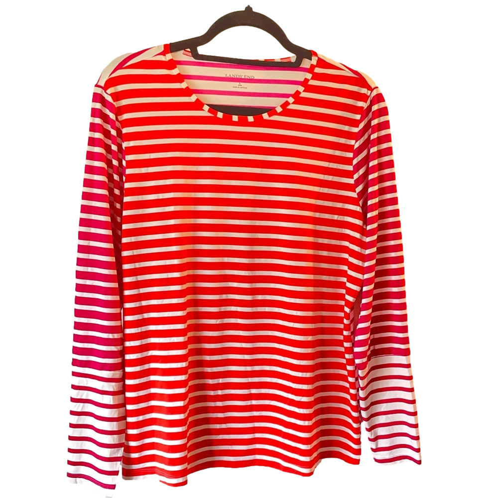 Lands' End Pink and Orange Relaxed Long Sleeve Rash guard Size L